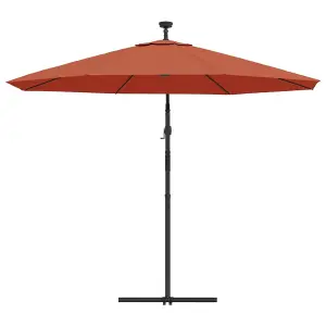 Berkfield Cantilever Umbrella with LED Lights and Steel Pole Terracotta