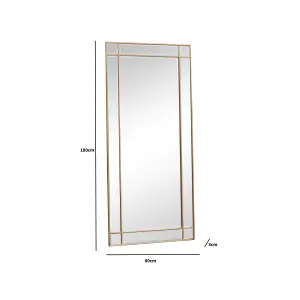 Melody Maison Large Gold Framed Art Deco Wall / Leaner Mirror 80cm x 180cm