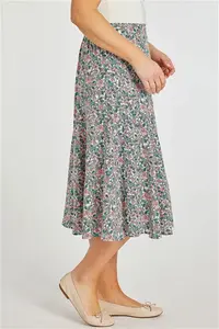 Bonmarche Women's Coral And Green Floral Ditsy Print Linen Flippy Skirt, Size: 28