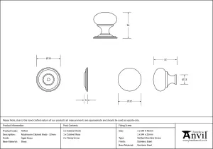 From The Anvil Aged Brass Mushroom Cabinet Knob 32mm