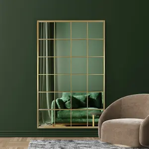 MirrorOutlet The Genestra Gold Modern Window Garden Wall Mirror 69" X 43" 174CM X 110CM