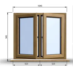 1045mm (W) x 945mm (H) Wooden Stormproof Window - 2 Opening Windows (Left & Right) - Toughened Safety Glass