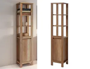 Bathroom Tall Cabinet Floor Cupboard Slimline Tallboy Shelf Unit Classic Oak Effect