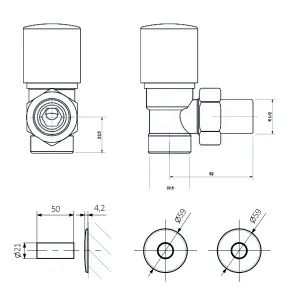 Terma Royal True copper Angled Radiator valve & lockshield (Dia)15mm x ½"