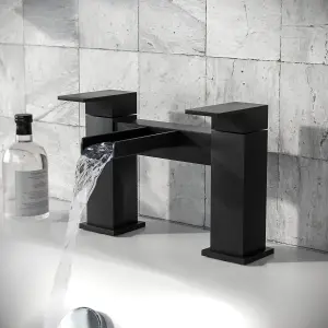 Nes Home Origin Waterfall Basin Mono Mixer, Bath Filler Tap & Waste Matte Black