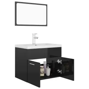 Berkfield Bathroom Furniture Set High Gloss Black Engineered Wood