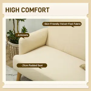 HOMCOM 2 Seater Sofa with 21cm Thick Padding and Wood Legs, Cream White