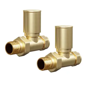 Pair Of Round Gold Straight Radiator Valves