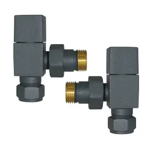 Rinse Bathrooms 15mm Pair of Angled Towel Rail Radiator Valves Square Anthracite