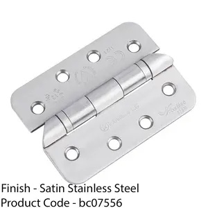 PAIR Grade 13 Hospital Tip Ball Bearing Hinge - RADIUS 102 x 76mm Satin Steel