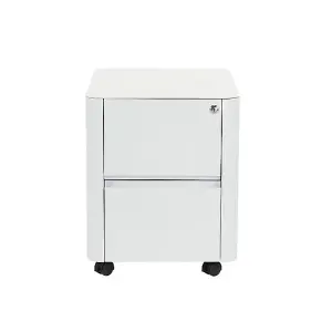 2 Drawer White Curved Metal Under Desk Mobile Pedestal Unit Filing Cabinet - Fully Assembled