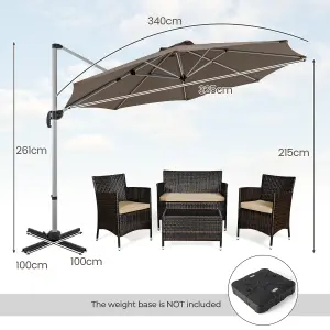 Costway 3M Round Patio Parasol Outdoor Adjustable Cantilever Umbrella w/ 360 Rotation