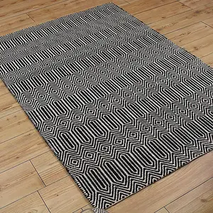 Black/White Geometric Handmade Modern Wool Easy To Clean Rug Dining Room Bedroom And Living Room-160cm X 230cm