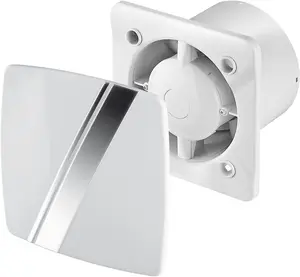 AirTech-UK Bathroom Extractor Fan 100 mm / 4" White with Metallic band Linea Front Panel with Timer