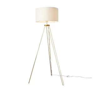 ValueLights Aero Modern Gold Hairpin Design Tripod Floor Lamp with Beige Drum Shade - Includes 6w LED GLS Bulb 3000K Warm White