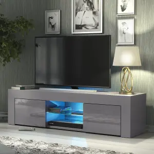 Loom TV Unit 130cm Dark Grey with High Gloss Doors and LED Lighting - Creative Furniture