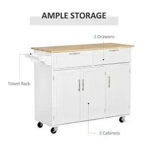 HOMCOM Kitchen Island Utility Cart, with 2 Storage Drawers Dining Room White