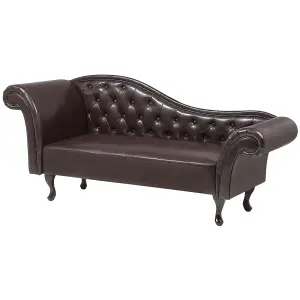 Left Hand Faux Leather Chaise Lounge Brown LATTES