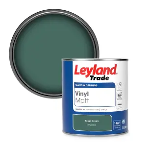 Leyland Trade Vinyl Matt Walls & Ceilings Emulsion Paint Steel Green (PPG1143-6) 1L