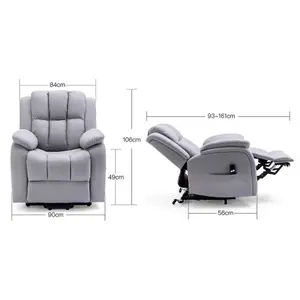 Rise Recliner Chair With Single Motor, Remote Control And Pocket Storage In Leather-Look Grey Technology Fabric