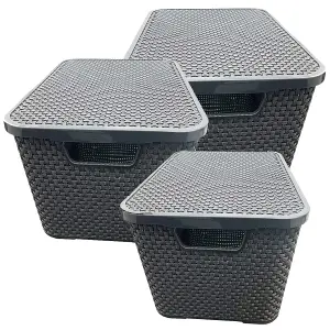 4 x Rattan Effect Grey Home Office Laundry Storage Baskets