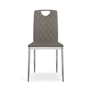 Set Of 6 Monza Faux Leather Dining Chair Modern Padded Seat Chrome Legs Kitchen (Grey)