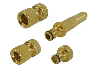 4 Piece Brass Hose End Pipe Tap Connector Nozzle & Fittings Kit Set Accessories