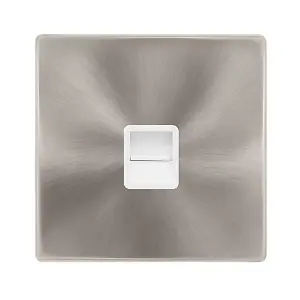 Brushed Steel Screwless Plate Master Telephone Single Socket - White Trim - SE Home