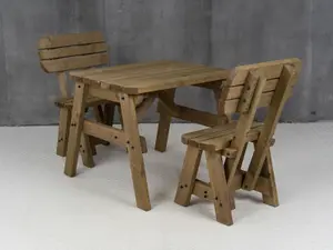 Victoria wooden picnic bench and table set, rounded outdoor dining set with backrest (3ft, Rustic brown)