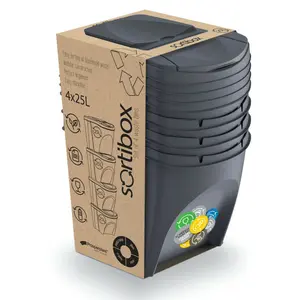 Plastic Manual Lift Rubbish Bin - 100L (Set of 4) Black