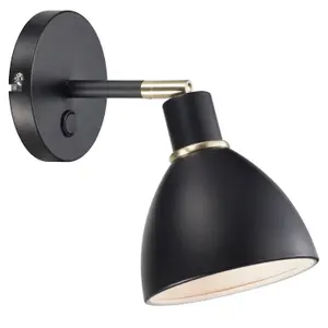 Nordlux Ray Indoor Living Bedroom Office Metal Wall Light in Black (Diam) 23cm