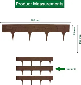 Flexible Brown  Stone Effect Lawn Edging 2.3m - Flexible Plastic Garden Border Easy Install Edging for Grass, Gravel and Landscape