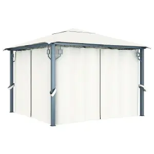 Berkfield Gazebo with Curtain&LED String Lights 3x3 m Cream Aluminium