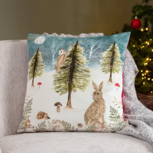 Evans Lichfield Christmas Owl Velvet Polyester Filled Cushion