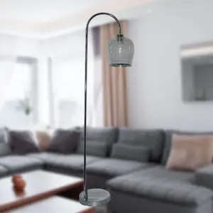 First Choice Lighting Francine Chrome Arched Floor Lamp with Bubble Glass Shade