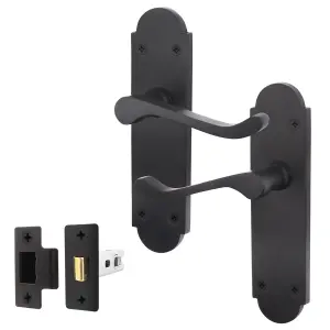 AFIT Matt Black Door Handle Latch Set - Victorian Scroll Shaped - 1 Pair of Internal Latch Door Handles & Latch 64mm