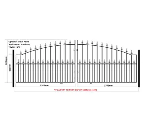 SAXA Spear Top Arched Metal Driveway Gate 3658mm GAP x 1245mm High SAZP25