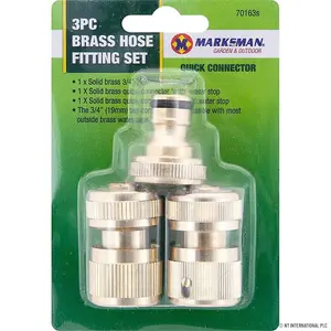 New 3pc Brass Hose Pipe Fitting Connectors Garden Tap Spray Solid Water Set