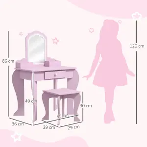 ZONEKIZ Kids Dressing Table, Cloud Design w/ Mirror, Stool, Drawer, Storage Box