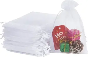 HRX Package 100Pcs Organza Bags White, 10 X 15cm Medium Organza Wedding Favour Drawstring Bags Jewellery Bags Candy Mesh Pouches For Small Gift