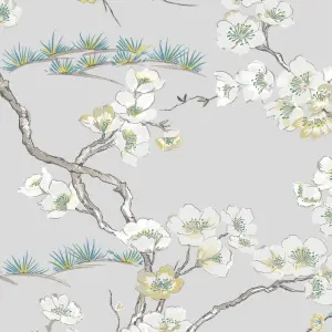 Superfresco Japan Blue Metallic effect Floral Smooth Wallpaper