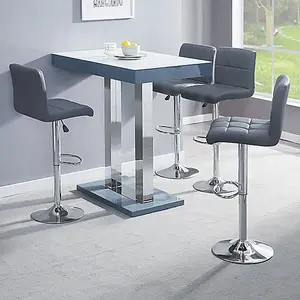 Caprice White Grey Gloss Bar Table With 4 Coco Grey Stools