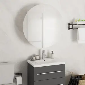 Berkfield Bathroom Cabinet with Round Mirror&LED White 47x47x17.5 cm