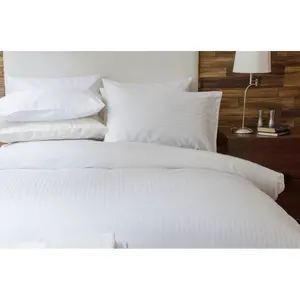 Plain Dye 540 TC Egyptian-Quality Cotton Satin Striped Duvet Cover Set with Pillowcases White / Double Duvet Cover + 2 Standard Pillowcases