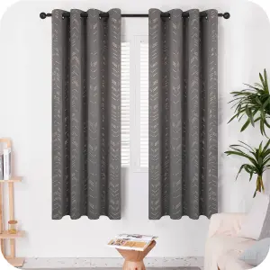 Deconovo Grey Curtains Foil Printed Thermal Curtains 46 x 90 Inch Dark Grey 2 Panels Window Treatment Eyelet Blackout Curtains