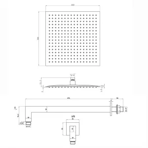 ENKI Milan Chrome Square Wall Mounted Thermostatic Shower Head Slim 300mm