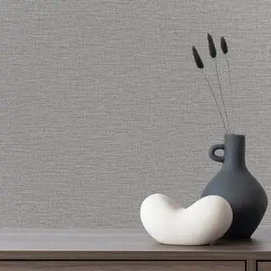 Grandeco Telma Slubbed Fabric Hessian Textured Luxury Wallpaper Grey