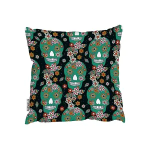 Cushions - Embroidery colorful simplified ethnic flowers and skull pattern (Cushion) / 45cm x 45cm