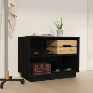 Berkfield Shoe Cabinet Black 60x34x45 cm Solid Wood Pine