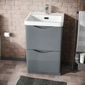 Nes Home 500mm Floorstanding Basin Vanity Unit Grey Material MDF